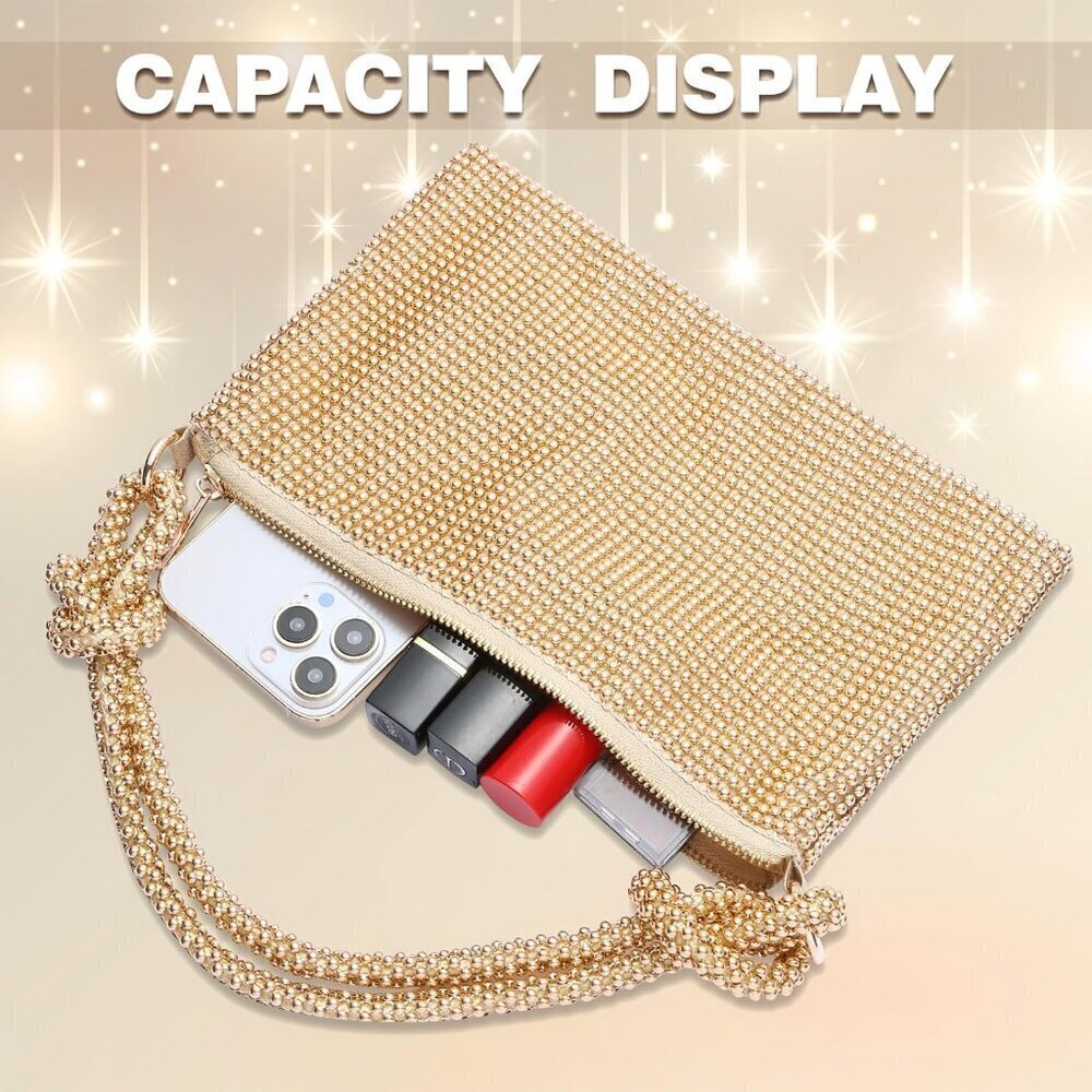 Women’s Rhinestone Clutch Purse Evening Bag Mini Compact Phone Wallet - Picture 3 of 7